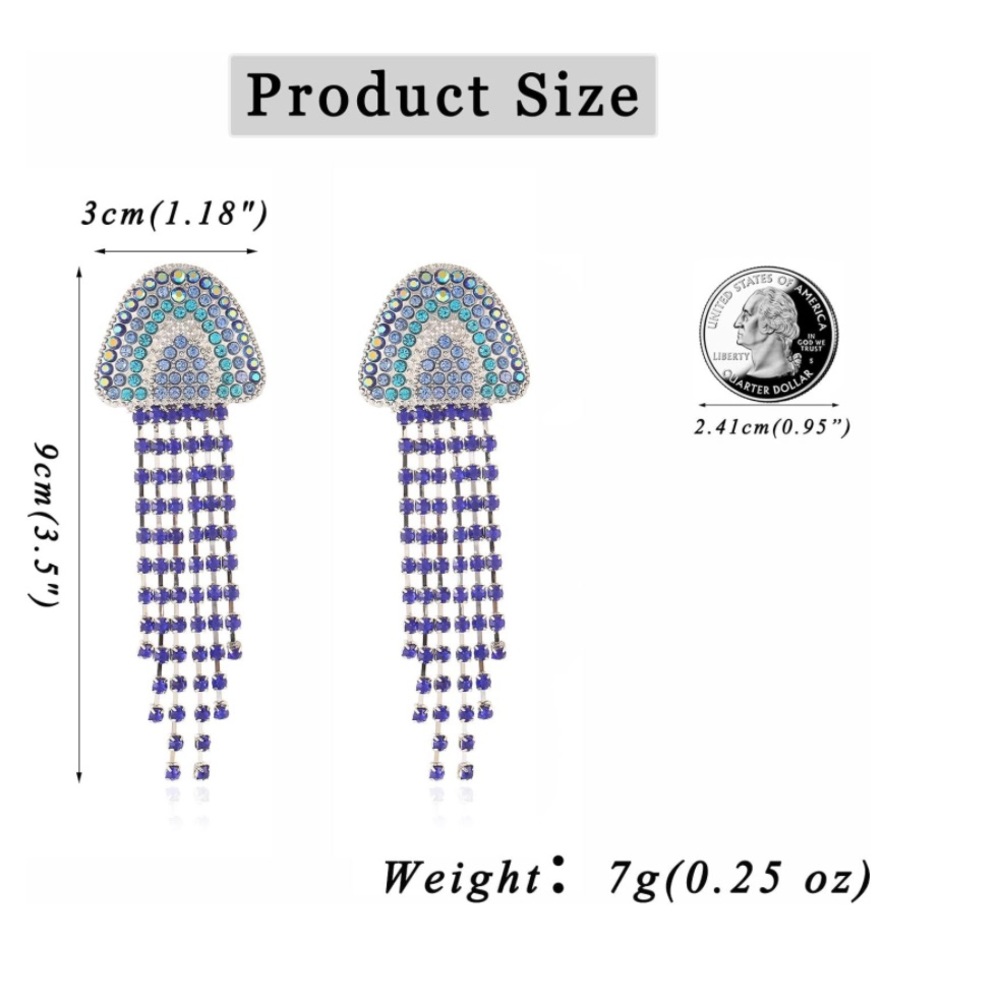 NEW! Statement Earrings Long Tassel Unique Rhinestone Drop Crystal Dangling Blue - Picture 4 of 10